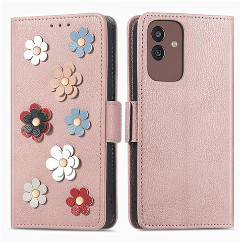 Handytasche Stand Schutzhülle Flip Leder Hülle Blumen S02D für Samsung Galaxy M13 5G Rosegold