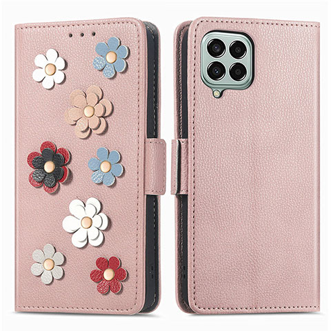 Handytasche Stand Schutzhülle Flip Leder Hülle Blumen S02D für Samsung Galaxy M33 5G Rosegold