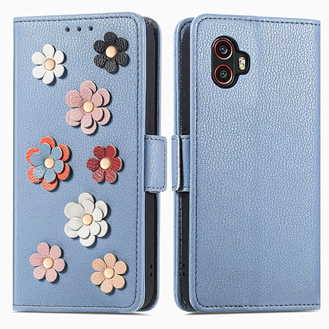 Handytasche Stand Schutzhülle Flip Leder Hülle Blumen S02D für Samsung Galaxy XCover 6 Pro 5G Blau