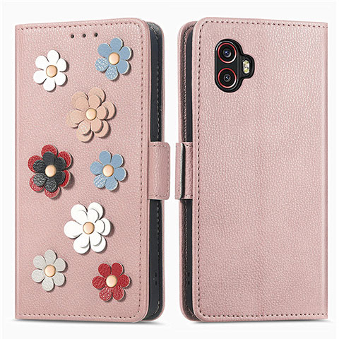 Handytasche Stand Schutzhülle Flip Leder Hülle Blumen S02D für Samsung Galaxy XCover 6 Pro 5G Rosegold