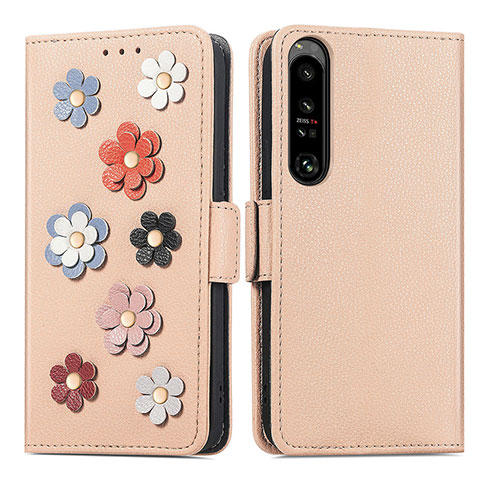 Handytasche Stand Schutzhülle Flip Leder Hülle Blumen S02D für Sony Xperia 1 IV Kahki