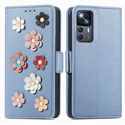 Handytasche Stand Schutzhülle Flip Leder Hülle Blumen S02D für Xiaomi Mi 12T 5G Blau