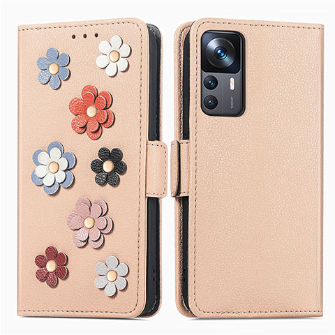 Handytasche Stand Schutzhülle Flip Leder Hülle Blumen S02D für Xiaomi Mi 12T 5G Kahki