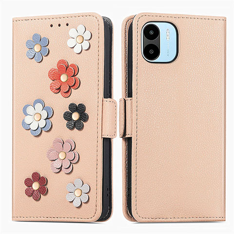 Handytasche Stand Schutzhülle Flip Leder Hülle Blumen S02D für Xiaomi Poco C50 Kahki