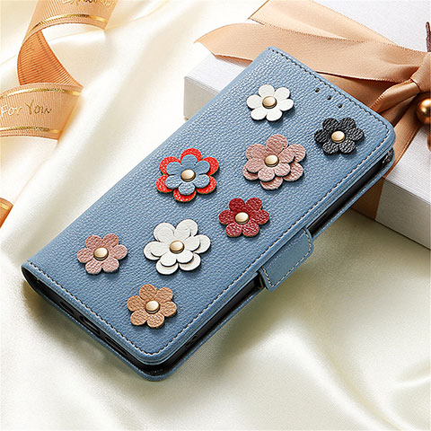 Handytasche Stand Schutzhülle Flip Leder Hülle Blumen S02D für Xiaomi Redmi K50 Gaming AMG F1 5G Blau