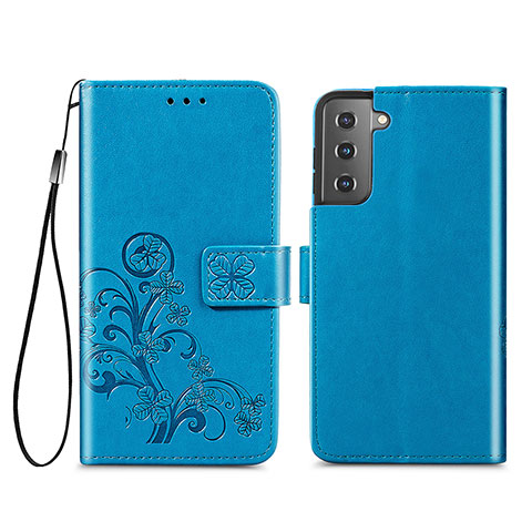 Handytasche Stand Schutzhülle Flip Leder Hülle Blumen S03D für Samsung Galaxy S21 Plus 5G Blau