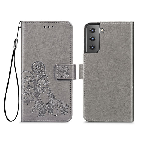 Handytasche Stand Schutzhülle Flip Leder Hülle Blumen S03D für Samsung Galaxy S21 Plus 5G Grau