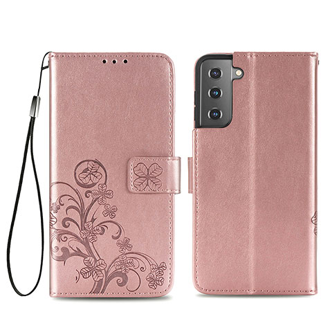 Handytasche Stand Schutzhülle Flip Leder Hülle Blumen S03D für Samsung Galaxy S21 Plus 5G Rosa