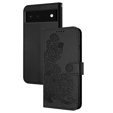 Handytasche Stand Schutzhülle Flip Leder Hülle Blumen Y01X für Google Pixel 6 5G Schwarz