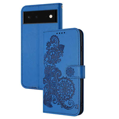 Handytasche Stand Schutzhülle Flip Leder Hülle Blumen Y01X für Google Pixel 6 Pro 5G Blau