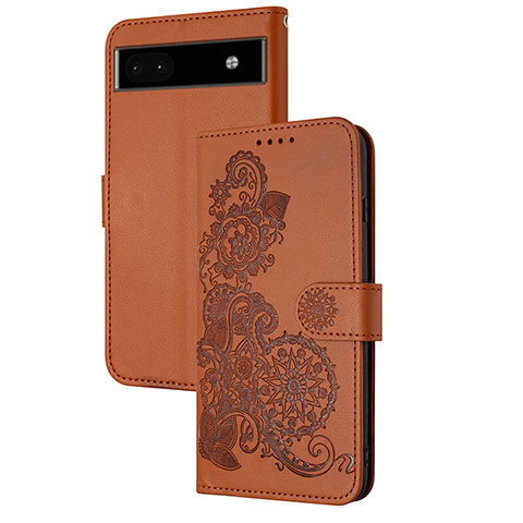 Handytasche Stand Schutzhülle Flip Leder Hülle Blumen Y01X für Google Pixel 6a 5G Braun