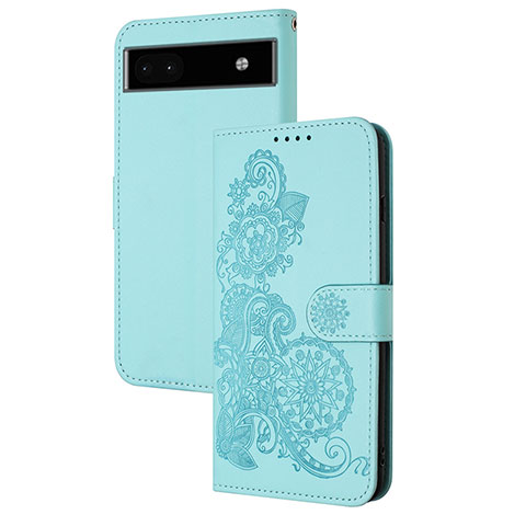 Handytasche Stand Schutzhülle Flip Leder Hülle Blumen Y01X für Google Pixel 6a 5G Hellblau