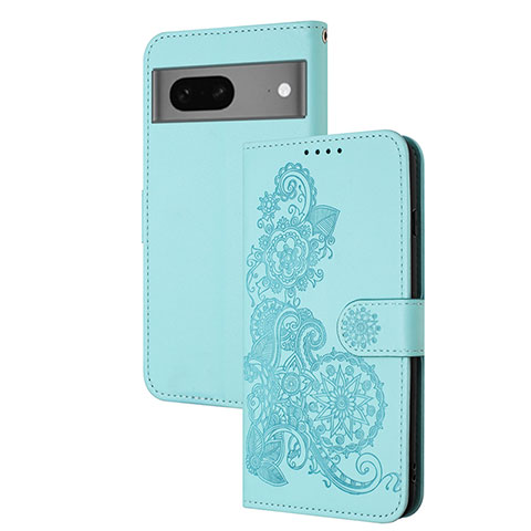 Handytasche Stand Schutzhülle Flip Leder Hülle Blumen Y01X für Google Pixel 7 5G Hellblau