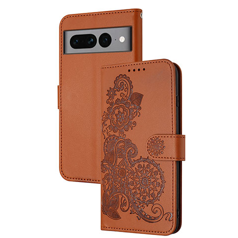 Handytasche Stand Schutzhülle Flip Leder Hülle Blumen Y01X für Google Pixel 7 Pro 5G Braun