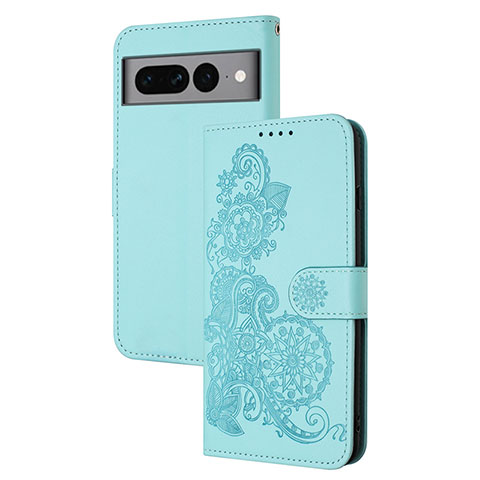 Handytasche Stand Schutzhülle Flip Leder Hülle Blumen Y01X für Google Pixel 7 Pro 5G Hellblau