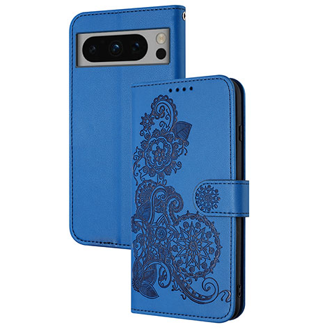 Handytasche Stand Schutzhülle Flip Leder Hülle Blumen Y01X für Google Pixel 8 Pro 5G Blau