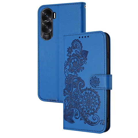 Handytasche Stand Schutzhülle Flip Leder Hülle Blumen Y01X für Huawei Honor 90 Lite 5G Blau