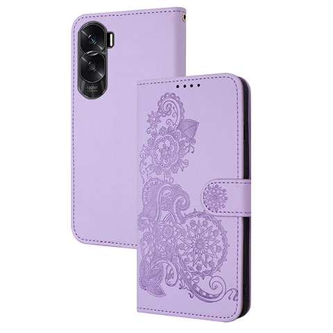 Handytasche Stand Schutzhülle Flip Leder Hülle Blumen Y01X für Huawei Honor 90 Lite 5G Violett