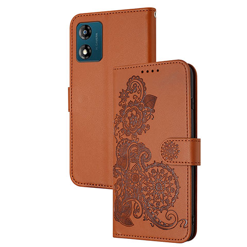 Handytasche Stand Schutzhülle Flip Leder Hülle Blumen Y01X für Motorola Moto E13 Braun