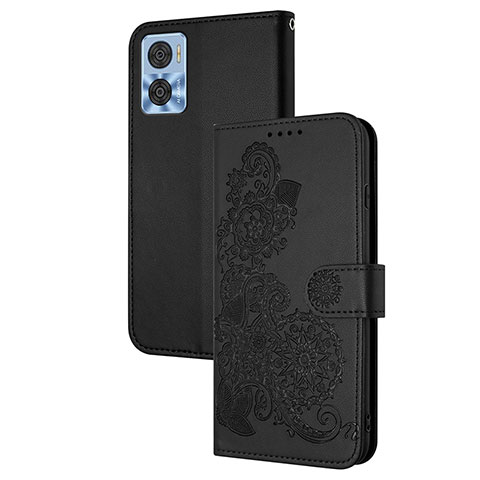 Handytasche Stand Schutzhülle Flip Leder Hülle Blumen Y01X für Motorola Moto E22 Schwarz