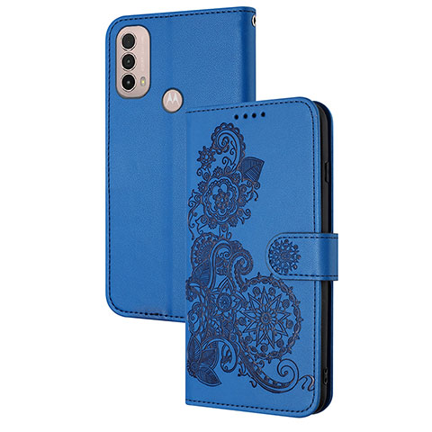 Handytasche Stand Schutzhülle Flip Leder Hülle Blumen Y01X für Motorola Moto E40 Blau