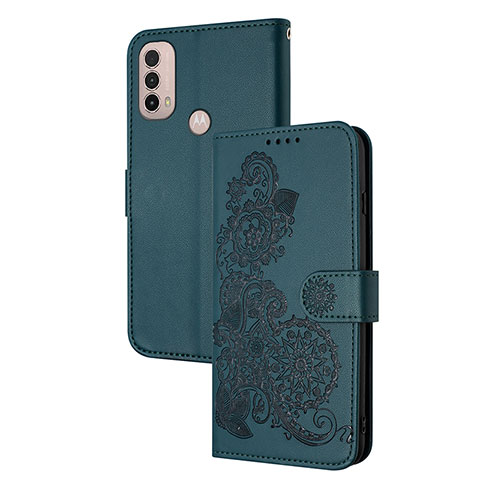 Handytasche Stand Schutzhülle Flip Leder Hülle Blumen Y01X für Motorola Moto E40 Grün