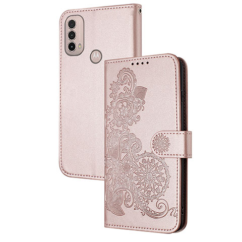 Handytasche Stand Schutzhülle Flip Leder Hülle Blumen Y01X für Motorola Moto E40 Rosegold