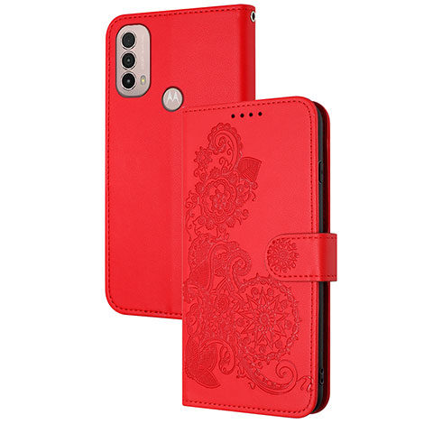 Handytasche Stand Schutzhülle Flip Leder Hülle Blumen Y01X für Motorola Moto E40 Rot