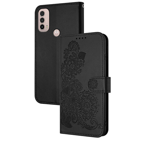 Handytasche Stand Schutzhülle Flip Leder Hülle Blumen Y01X für Motorola Moto E40 Schwarz