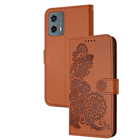 Handytasche Stand Schutzhülle Flip Leder Hülle Blumen Y01X für Motorola Moto G 5G (2023) Braun