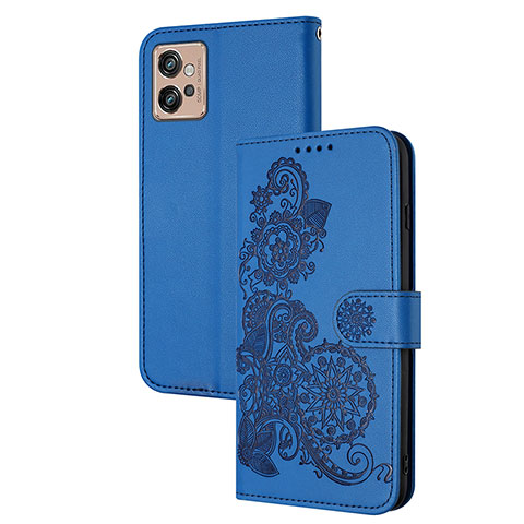 Handytasche Stand Schutzhülle Flip Leder Hülle Blumen Y01X für Motorola Moto G32 Blau