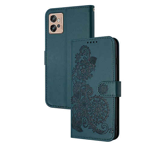 Handytasche Stand Schutzhülle Flip Leder Hülle Blumen Y01X für Motorola Moto G32 Grün