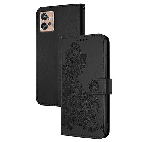 Handytasche Stand Schutzhülle Flip Leder Hülle Blumen Y01X für Motorola Moto G32 Schwarz