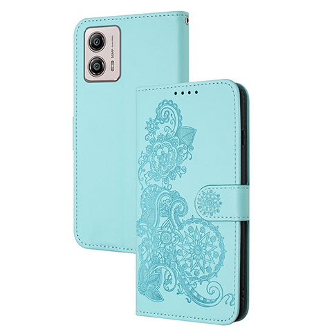 Handytasche Stand Schutzhülle Flip Leder Hülle Blumen Y01X für Motorola Moto G53 5G Hellblau