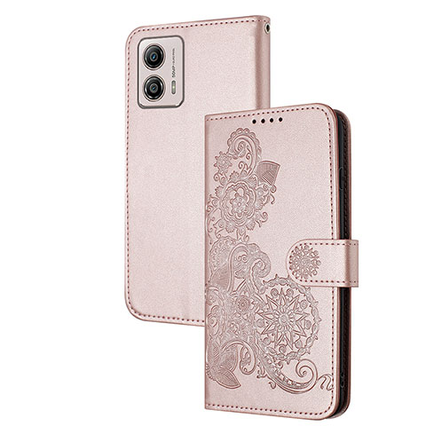 Handytasche Stand Schutzhülle Flip Leder Hülle Blumen Y01X für Motorola Moto G53 5G Rosegold