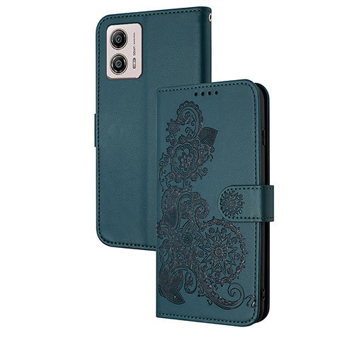 Handytasche Stand Schutzhülle Flip Leder Hülle Blumen Y01X für Motorola Moto G53j 5G Grün