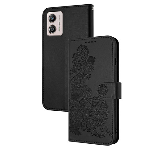 Handytasche Stand Schutzhülle Flip Leder Hülle Blumen Y01X für Motorola Moto G53j 5G Schwarz