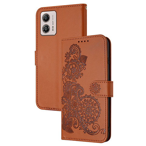 Handytasche Stand Schutzhülle Flip Leder Hülle Blumen Y01X für Motorola Moto G53y 5G Braun