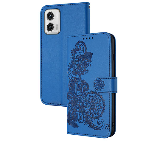 Handytasche Stand Schutzhülle Flip Leder Hülle Blumen Y01X für Motorola Moto G73 5G Blau