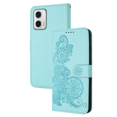 Handytasche Stand Schutzhülle Flip Leder Hülle Blumen Y01X für Motorola Moto G73 5G Hellblau