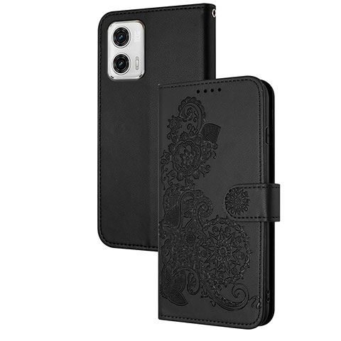 Handytasche Stand Schutzhülle Flip Leder Hülle Blumen Y01X für Motorola Moto G73 5G Schwarz