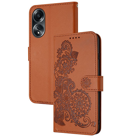 Handytasche Stand Schutzhülle Flip Leder Hülle Blumen Y01X für Oppo A18 Braun