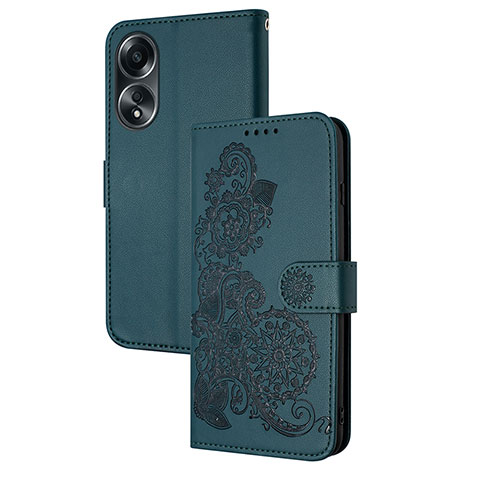 Handytasche Stand Schutzhülle Flip Leder Hülle Blumen Y01X für Oppo A38 Grün