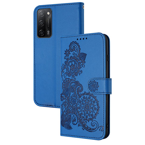 Handytasche Stand Schutzhülle Flip Leder Hülle Blumen Y01X für Oppo A55 5G Blau