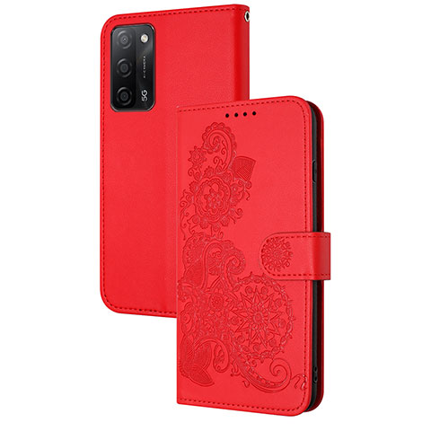 Handytasche Stand Schutzhülle Flip Leder Hülle Blumen Y01X für Oppo A55 5G Rot