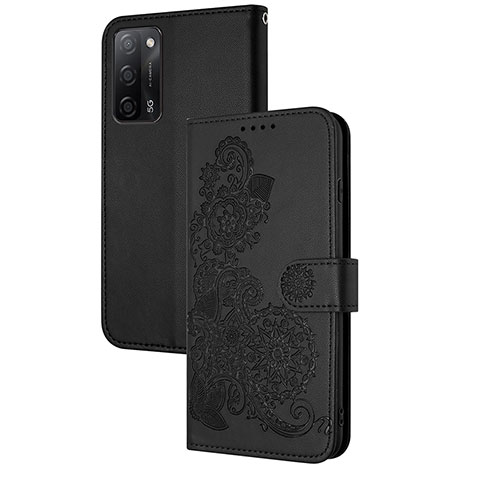 Handytasche Stand Schutzhülle Flip Leder Hülle Blumen Y01X für Oppo A55 5G Schwarz