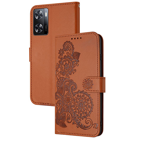 Handytasche Stand Schutzhülle Flip Leder Hülle Blumen Y01X für Oppo A57 4G Braun