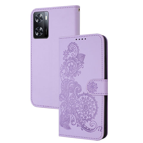 Handytasche Stand Schutzhülle Flip Leder Hülle Blumen Y01X für Oppo A57 4G Violett