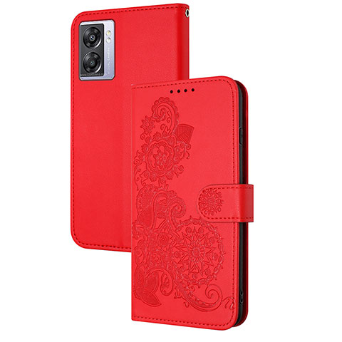 Handytasche Stand Schutzhülle Flip Leder Hülle Blumen Y01X für Oppo A57 5G Rot