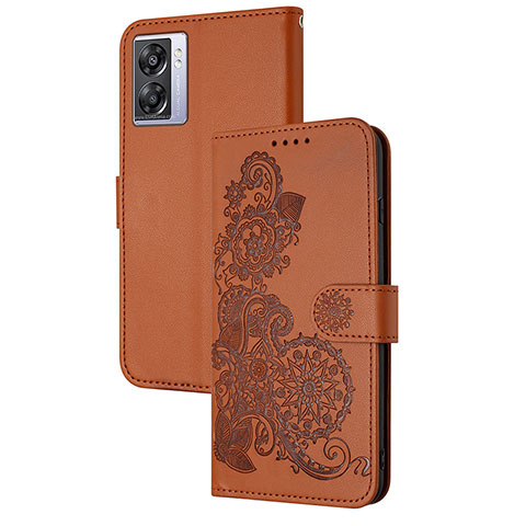 Handytasche Stand Schutzhülle Flip Leder Hülle Blumen Y01X für Oppo A77 5G Braun